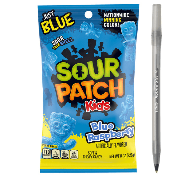 1x SOUR PATCH KIDS Blue Raspberry Soft & Chewy Gummy Candy 8 oz with pan