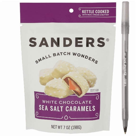1x Sanders Fine Chocolates White Chocolate Sea Salt Caramels with pan