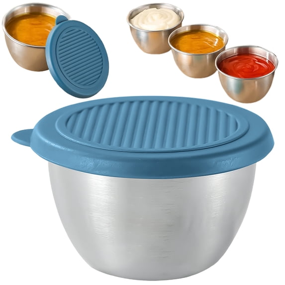 1x Sauce Cup with Lid,Salad Dressing Container To Go,Small Condiment Cups for Picnics Travel Meal Prep Kitchen Storage,2.7 oz Reusable Small Condiment Containers with Leakproof Silicone Lids,Blue
