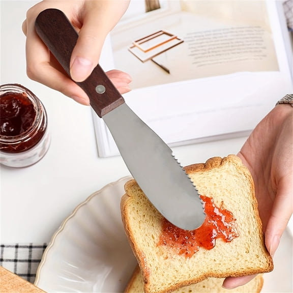1x Serrated Butter Spreader,Wood Handle Sandwich Cream Cheese Condiment Knives,Kitchen Gadgets,Premium Butter,Cheese & Jam Knives with Comfortable Grip and Polished Finish for Home & Entertaining
