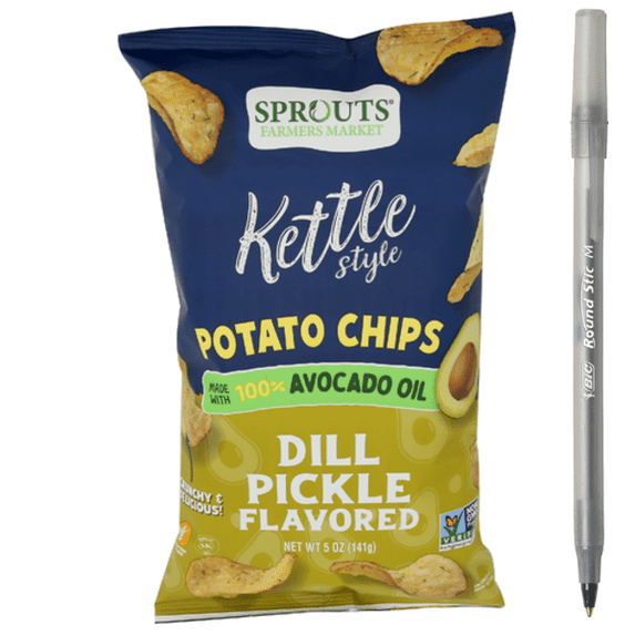 1x Sprouts Dill Pickle Kettle Style Avocado Oil Potato Chips with pan