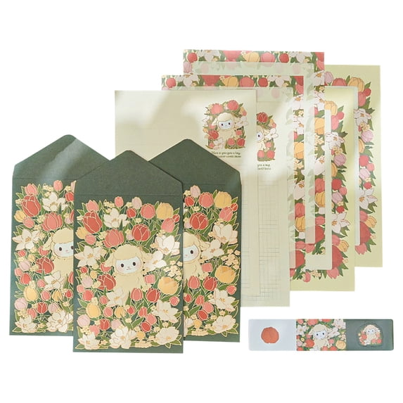 1x Stationery Paper Set, 6 Sheets + 3 Envelopes + 3 Stickers, Cute Animal Design, for Letter Writing, One Size, Clearance Multicolor