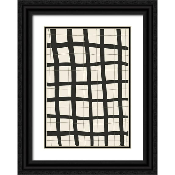 1x Studio 14x18 Black Ornate Wood Framed with Double Matting Museum Art Print Titled - Black Grid