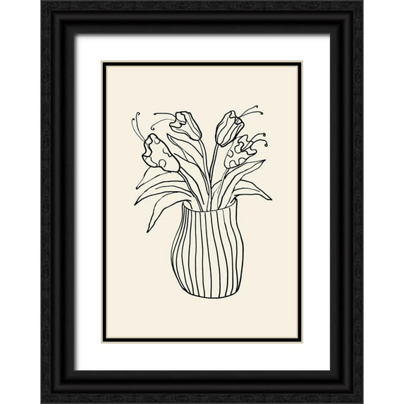 1x Studio 14x18 Black Ornate Wood Framed with Double Matting Museum Art Print Titled - Vase Sketch