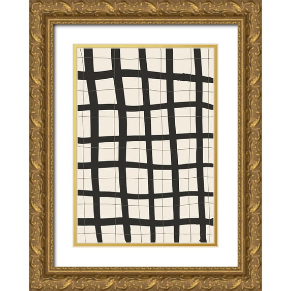 1x Studio 14x18 Gold Ornate Wood Framed with Double Matting Museum Art Print Titled - Black Grid