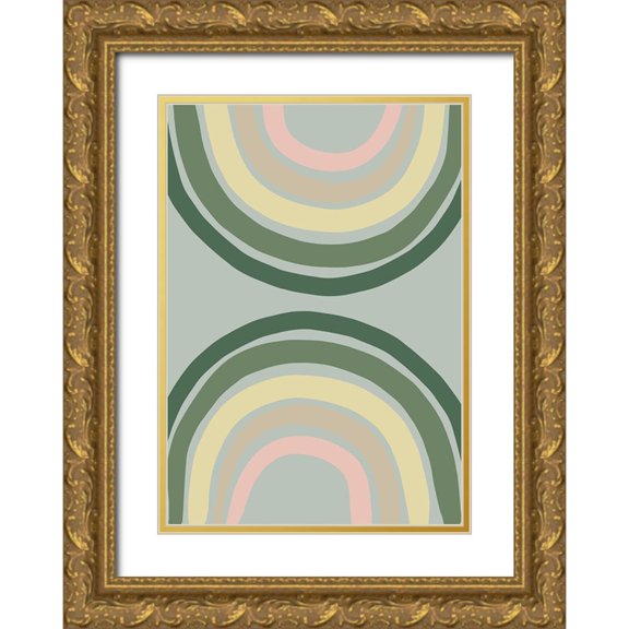 1x Studio 14x18 Gold Ornate Wood Framed with Double Matting Museum Art Print Titled - Double Rainbow Green
