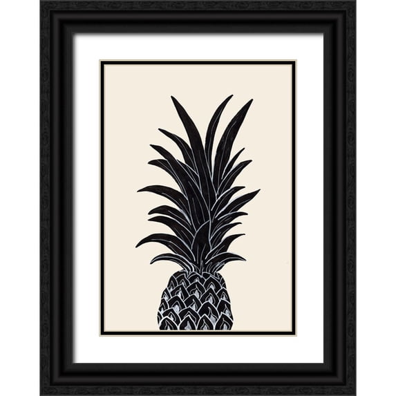 1x Studio 18x24 Black Ornate Wood Framed with Double Matting Museum Art Print Titled - Black Pineapple