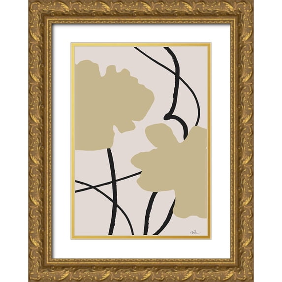 1x Studio II 11x14 Gold Ornate Wood Framed with Double Matting Museum Art Print Titled - Beige Flowers 02