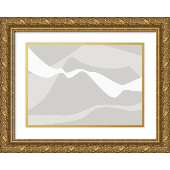 1x Studio II 14x11 Gold Ornate Wood Framed with Double Matting Museum Art Print Titled - Mountain Waves Warm Gray