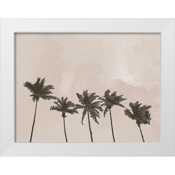 1x Studio II 14x12 White Modern Wood Framed Museum Art Print Titled - Windy Palm Trees