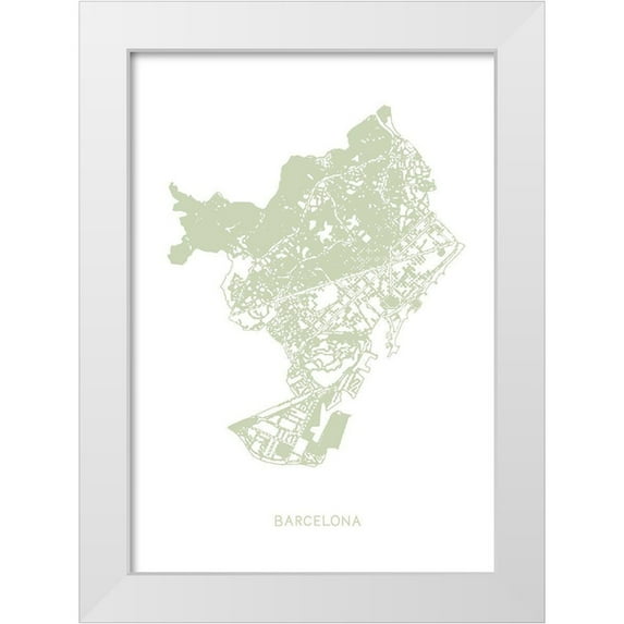 1x Studio II 14x18 White Modern Wood Framed Museum Art Print Titled - Barcelona Map