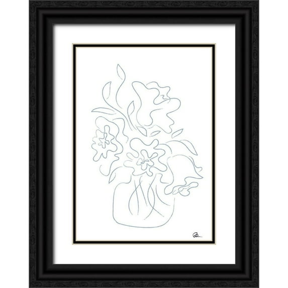 1x Studio II 18x24 Black Ornate Wood Framed with Double Matting Museum Art Print Titled - Flower Bouquet Sketch