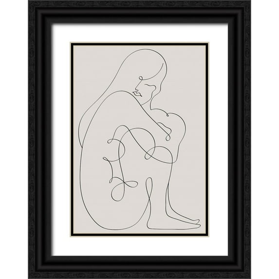 1x Studio II 24x32 Black Ornate Wood Framed with Double Matting Museum Art Print Titled - Woman Lines Black