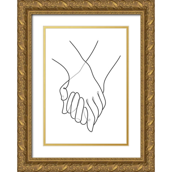 1x Studio II 24x32 Gold Ornate Wood Framed with Double Matting Museum Art Print Titled - Holding Hands Lines