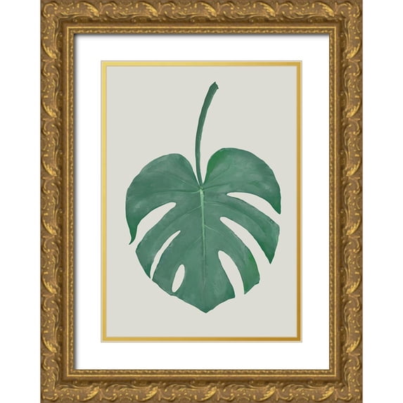 1x Studio II 24x32 Gold Ornate Wood Framed with Double Matting Museum Art Print Titled - Monstera Aqua 05