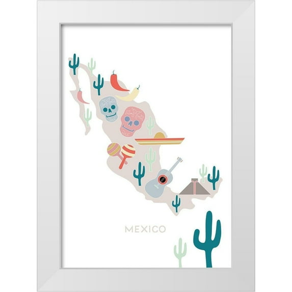 1x Studio II 24x32 White Modern Wood Framed Museum Art Print Titled - Mexico Map No 1