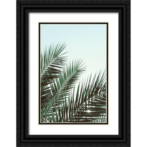 1x Studio III 11x14 Black Ornate Wood Framed with Double Matting Museum Art Print Titled - Palm leaves-sky_1