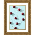 thumbnail image 1 of 1x Studio III 11x14 Gold Ornate Wood Framed with Double Matting Museum Art Print Titled - Cherries on turquoise background, 1 of 4