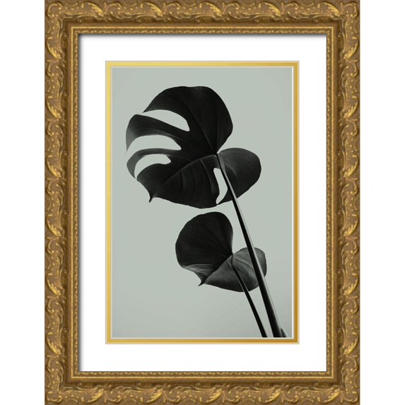 1x Studio III 11x14 Gold Ornate Wood Framed with Double Matting Museum Art Print Titled - Monstera Teal 01