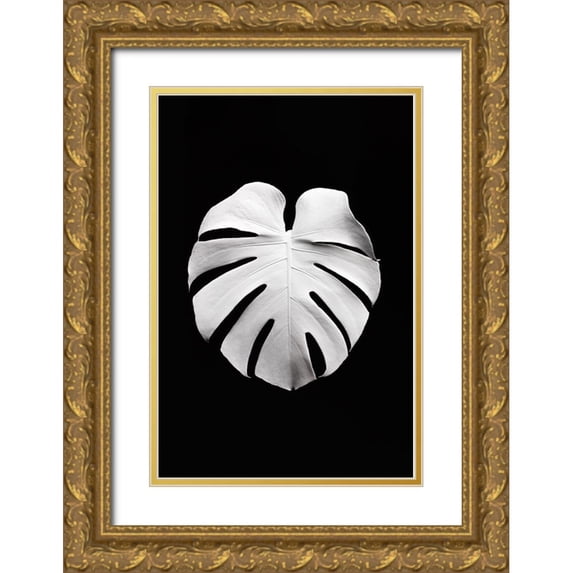 1x Studio III 13x18 Gold Ornate Wood Framed with Double Matting Museum Art Print Titled - Monstera White 04