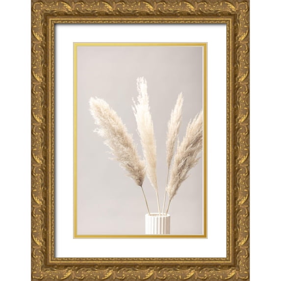 1x Studio III 17x24 Gold Ornate Wood Framed with Double Matting Museum Art Print Titled - Pampas Grass Grey 05