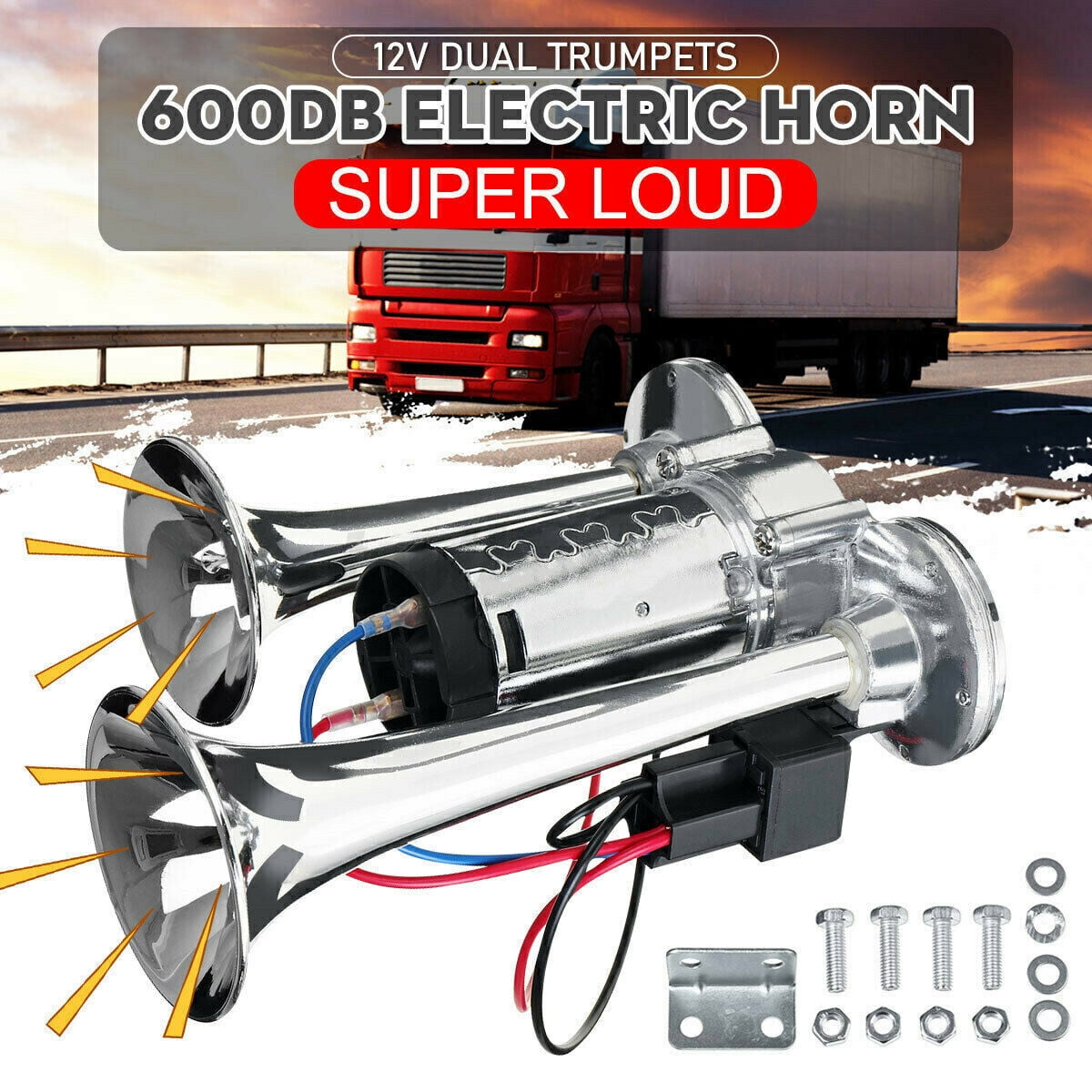 Train Electric Air Horn For Trucks Car Boats 600DB 12V Dual - Foto 8