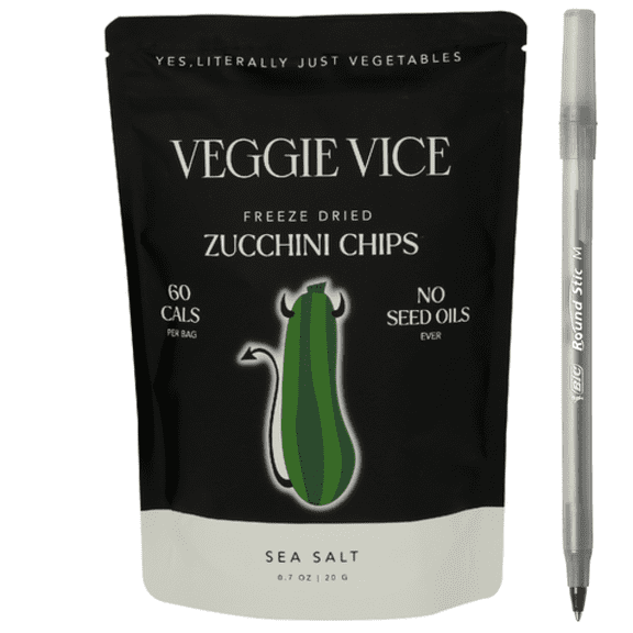 1x Veggie Vice Freeze Dried Sea Salt Zucchini Chips with pan