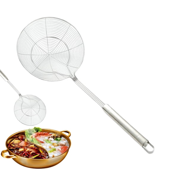 1x Wire Skimmer Spoon with Handle,Professional Kitchen Skimmer Ladle,Extra Large Spider Strainer Skimmer Spoon for Kitchen Frying and Cooking,Stainless Steel Spider Wok Skimmer and Strainer,6",6x16"