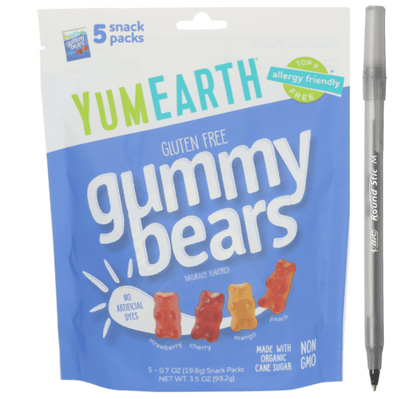1x Yum Earth Gummy Bears Snack Pack with pan