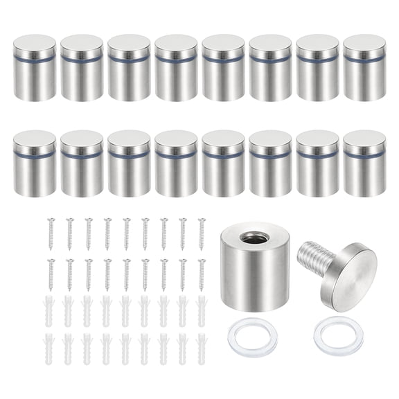 1x1.2" Standoff Screws, 16 Pack Stainless Steel Stand Off Wall Mounts Wall Sign Mounting Hardware Advertising Standoff Nail for Hanging Acrylic Signs Picture Frame, Silver