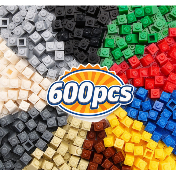 1x1 Bricks Bulk 600 Pieces Multicolored Classic Basic Parts Building Creative Play Set Blocks Toy Accessories Compatible with 3005 Major Brands (10 Mixed Color)
