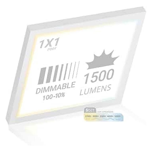 1x1 LED Square Panel Light, 12 Inch Dimmable Flush Mount, 5CCT Selectable, 18W 1500LM, CRI90, 120V Surface Mount Ceiling Light
