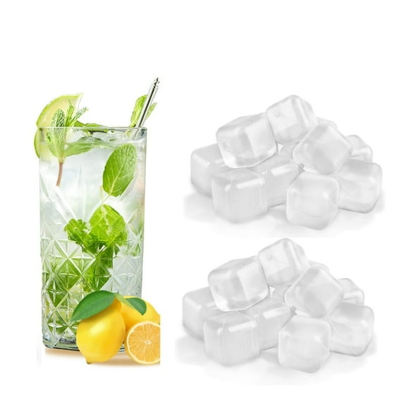 1x1In Square Plastic ice Cube,QZS Plastic Washable Freezable Ice Cube for Coffee,24Pack Refreezable Square Shape Cube for Drinks,Whiskey