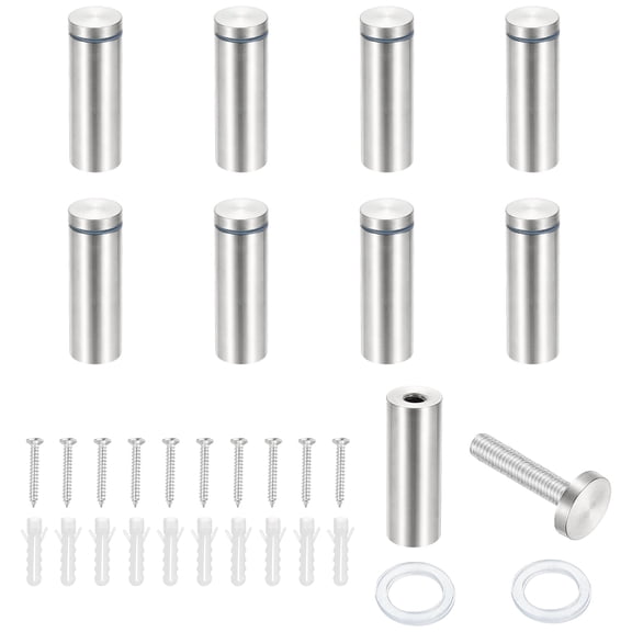 1x2.4" Standoff Screws, 8 Pack Stainless Steel Stand Off Wall Mounts Wall Sign Mounting Hardware Advertising Standoff Nail for Hanging Acrylic Signs Picture Frame, Silver