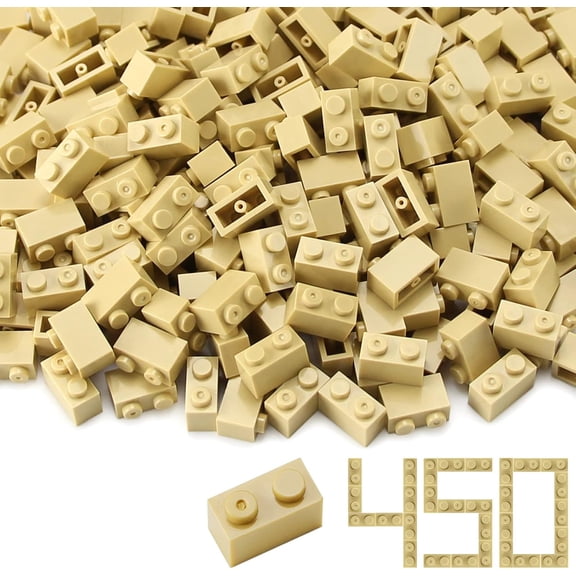 1x2 Bricks Bulk 450 Pieces Tan Classic Basic Parts Sand Building Creative Play Set Blocks Toy Accessories Compatible with 3004 Major Brands