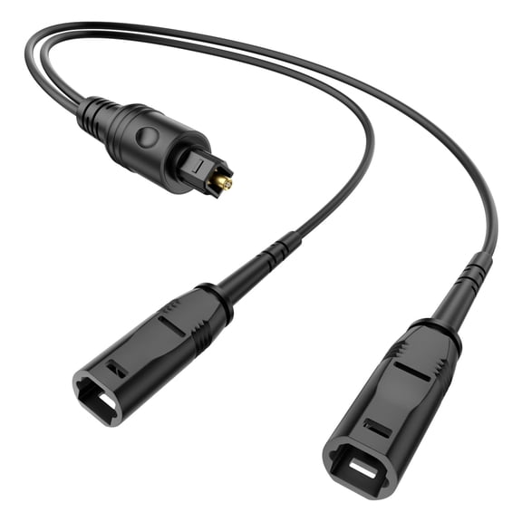 1x2 Digital Audio Splitter, Fiber Optic Digital Audio Cable, Toslink S/PDIF 1 Male Input 2 Female Output Support LPCM2.0, Dolby Digital, DTS 5.1 (1ft/0.3m)