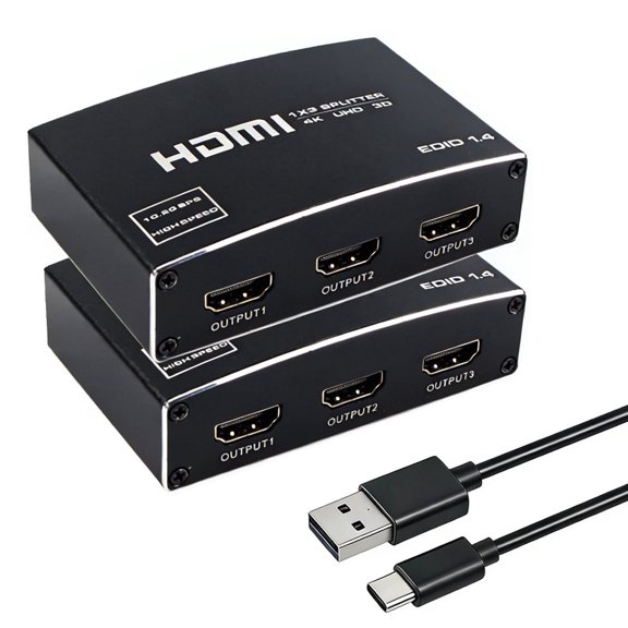 HDMI Splitter 1 in 3 Out, 4K@30Hz 1080p@60Hz, Powered 1x3 HDMI Splitter for TV, Monitor & Projector, Mirror Only, 3D