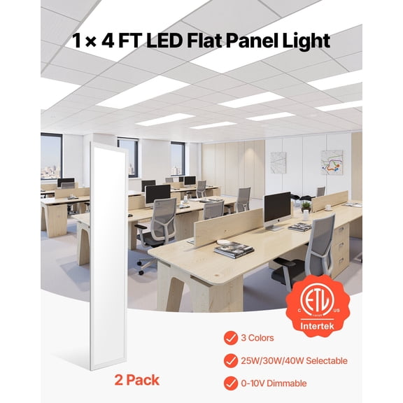 1x4 FT LED Flat Panel Light,5700 LM,Flush Mount LED Drop Ceiling Lighting Fixture with 3 Color Selectable 3000K/4000K/5000K,25W/30W/40W,0-10V Dimmable,Ultra Slim for Home Kitchen,2 Pack