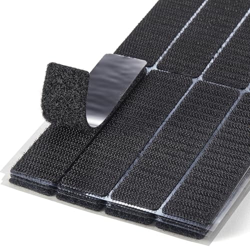 (1x4 Inch, 16 Sets) Strips with Adhesive for Fabric, No Sew Stick On for Fabric, Sticky Back for Clothes, Curtains - Heavy Duty Double Sided Hook and Loop Hem Tape Fasteners, No Sewing No Iron, Black