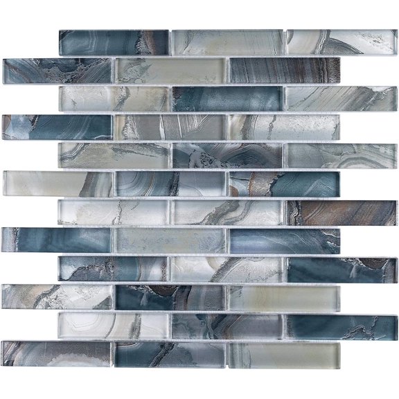 1x4 Swirl Blue Glass Mosaic Tile Backsplash (10 Sheets)