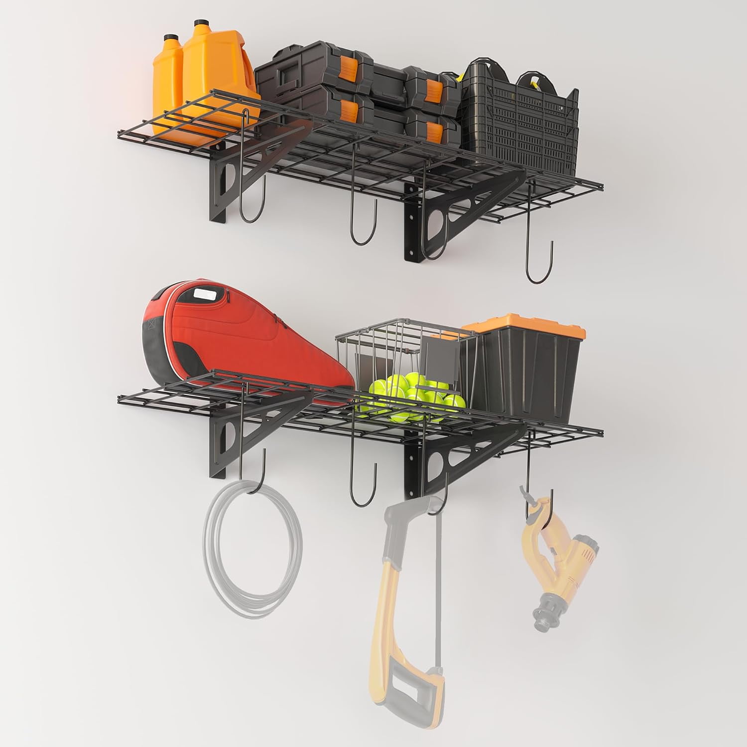 1x4 ft Garage Shelving with 6 Bike Hooks, 1Pack WallMounted Shelve