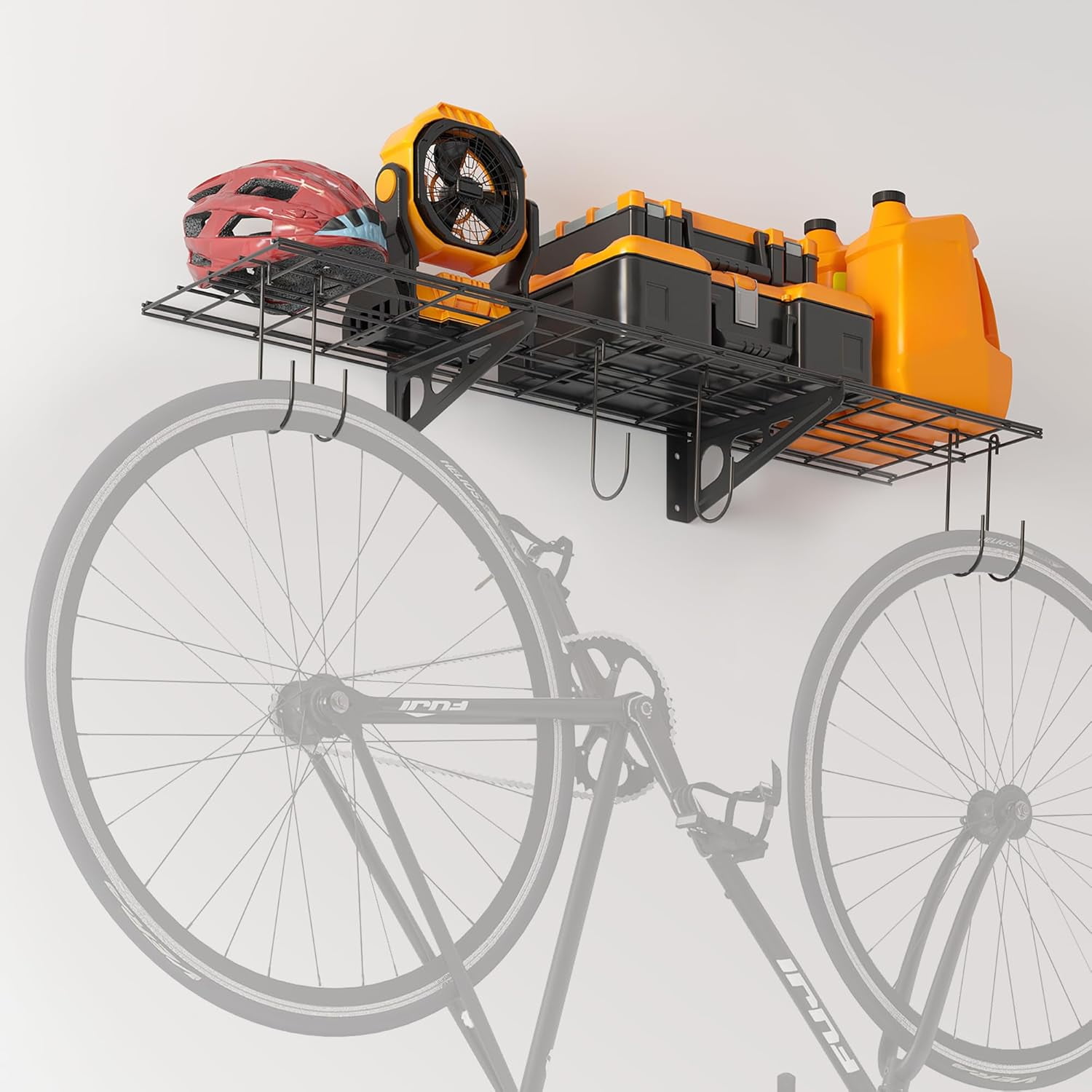 1x4 ft Garage Shelving with 6 Bike Hooks, 1Pack WallMounted Shelve