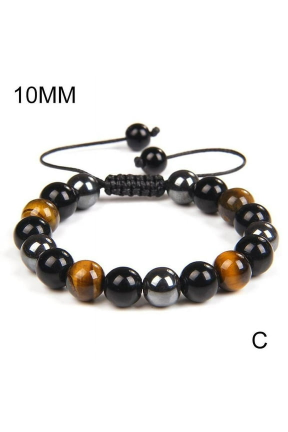 1xNatural Black Obsidian Tiger Eye Hematite Beads Bracelet Men Jewelry T9G62023 Q3Z7
