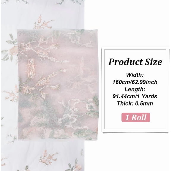 1yard Mesh Embroidered Lace Fabric for Sewing Decoration Garment Accessories Flower Pattern Pink 63 inch(1600mm)