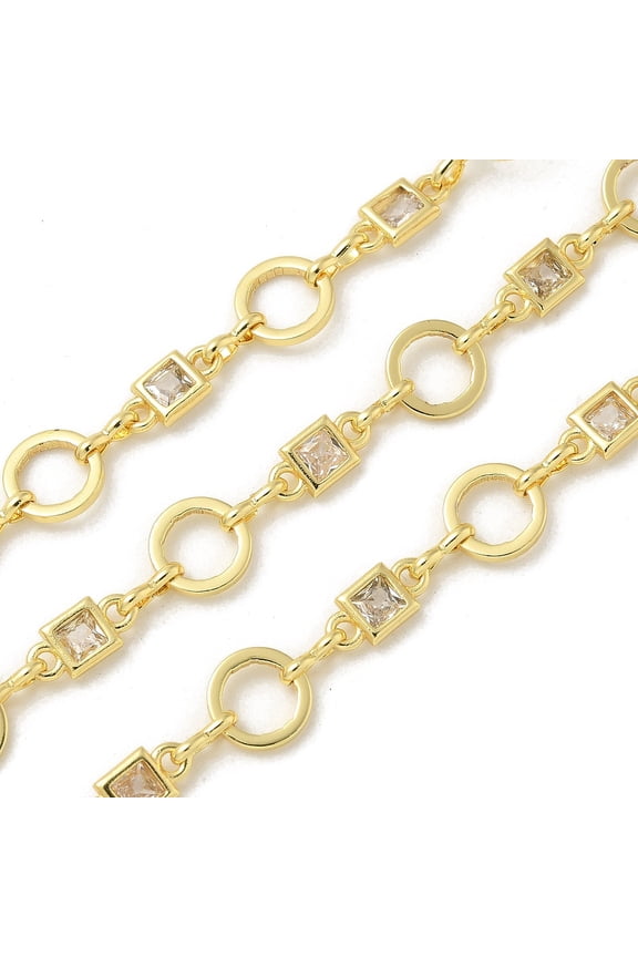 1yard Rack Plating Brass Glass Link Chains Long-Lasting Plated Unwelded Square with Ring Real 18K golden Plated 7~8x4~7x1~1.5mm