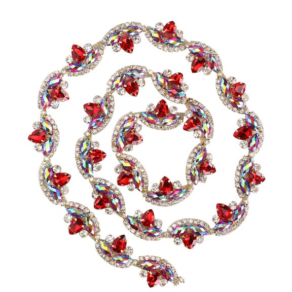 1yd Crystal Trim Decorative Sewing Craft Artificial Diamond Chain Applique Belt for Wedding Decoration2.5cm Red