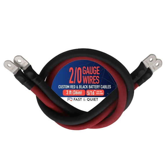 2/0 AWG Battery Cables with Terminals, Positive and Negative Wires Pure Copper, Solar Power Inverter, Welding, Golf Cart, Motorcycle (Red and Black, 3 FT (36 in), 5/16" Lugs on Both Ends, 2pcs)