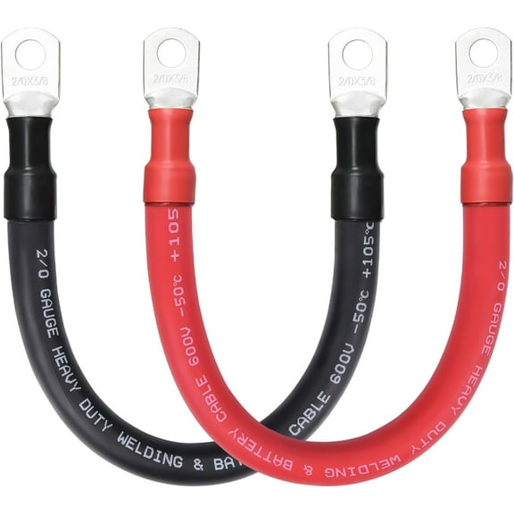 2/0 Battery Cables, 1FT 2/0 Welding Cable with 3/8 Lugs for DIY Enthusiasts and Professional Mechanics, Perfect for Cars and Motorcycles (2/0AWG-3/8", 1FT)
