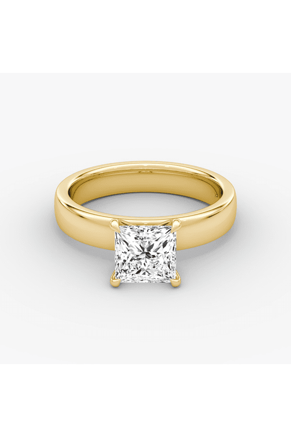 2.0 CTW Princess Cut Lab Grown Diamond Engagement Ring Thick Back Solitaire 14k Solid Gold Wedding Ring