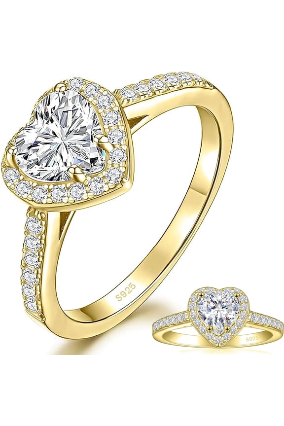 2.0 Carat Heart Cut Moissanite Ring For Women, Crafted From Hypoallergenic S925 Sterling Silver With 18K Gold Plated. Classic 4-Prong Setting, Ideal As Engagement, Wedding And Promise Ring Gift.
